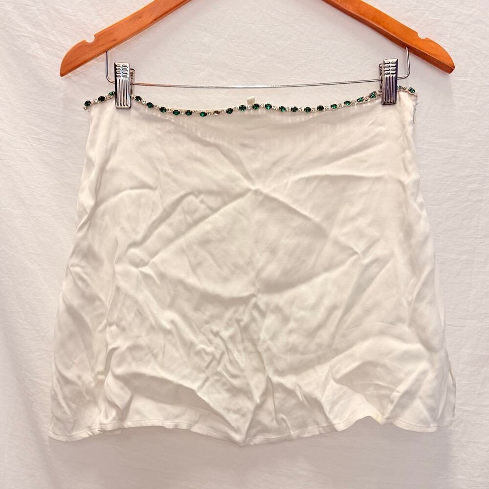 Meshki White Satin Embellish Lined‎ Skirt Medium Coquette Old Money Europe
